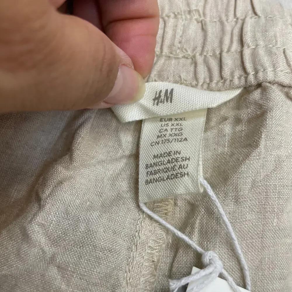 H&M Beige Linen Pants Women's Size XXL 100% Linen NWT Minimalist Coastal